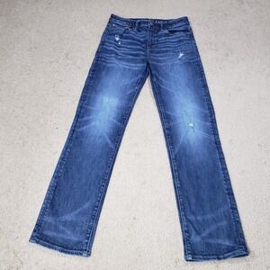 American Eagle Jeans Men 30x34 Blue Relaxed Straight Dark Wash Distressed Denim